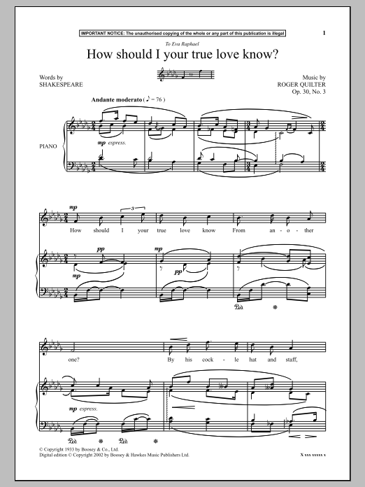 Download Roger Quilter How Should I Your True Love Know? Sheet Music