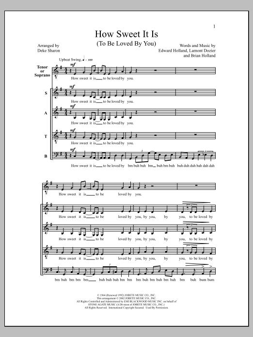 Download Deke Sharon How Sweet It Is (To Be Loved by You) Sheet Music