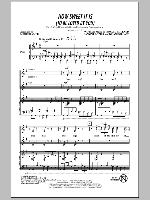 Download Mark Brymer How Sweet It Is (To Be Loved By You) Sheet Music