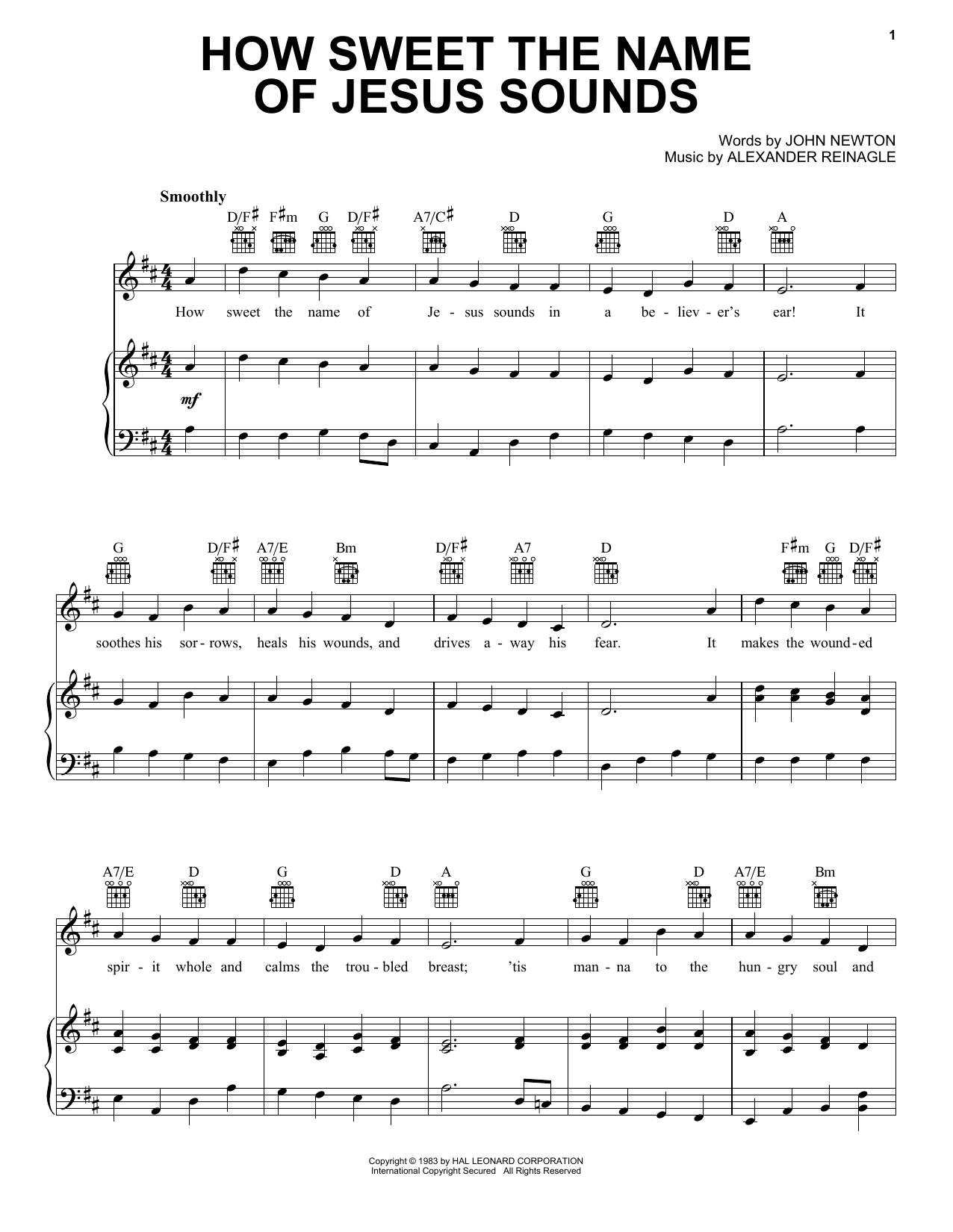 Alexander R. Reinagle How Sweet The Name Of Jesus Sounds sheet music notes printable PDF score
