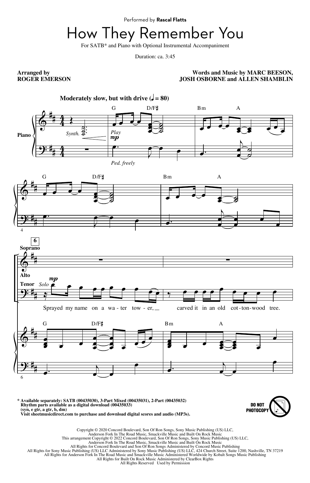 Download Rascal Flatts How They Remember You (arr. Roger Emers Sheet Music