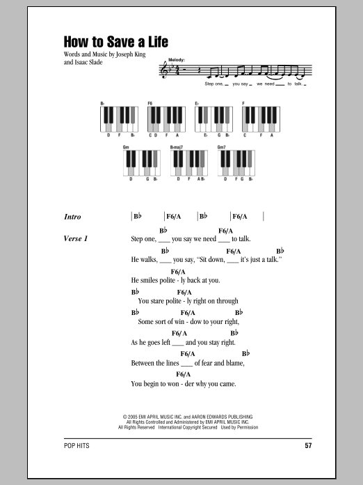 Download The Fray How To Save A Life Sheet Music