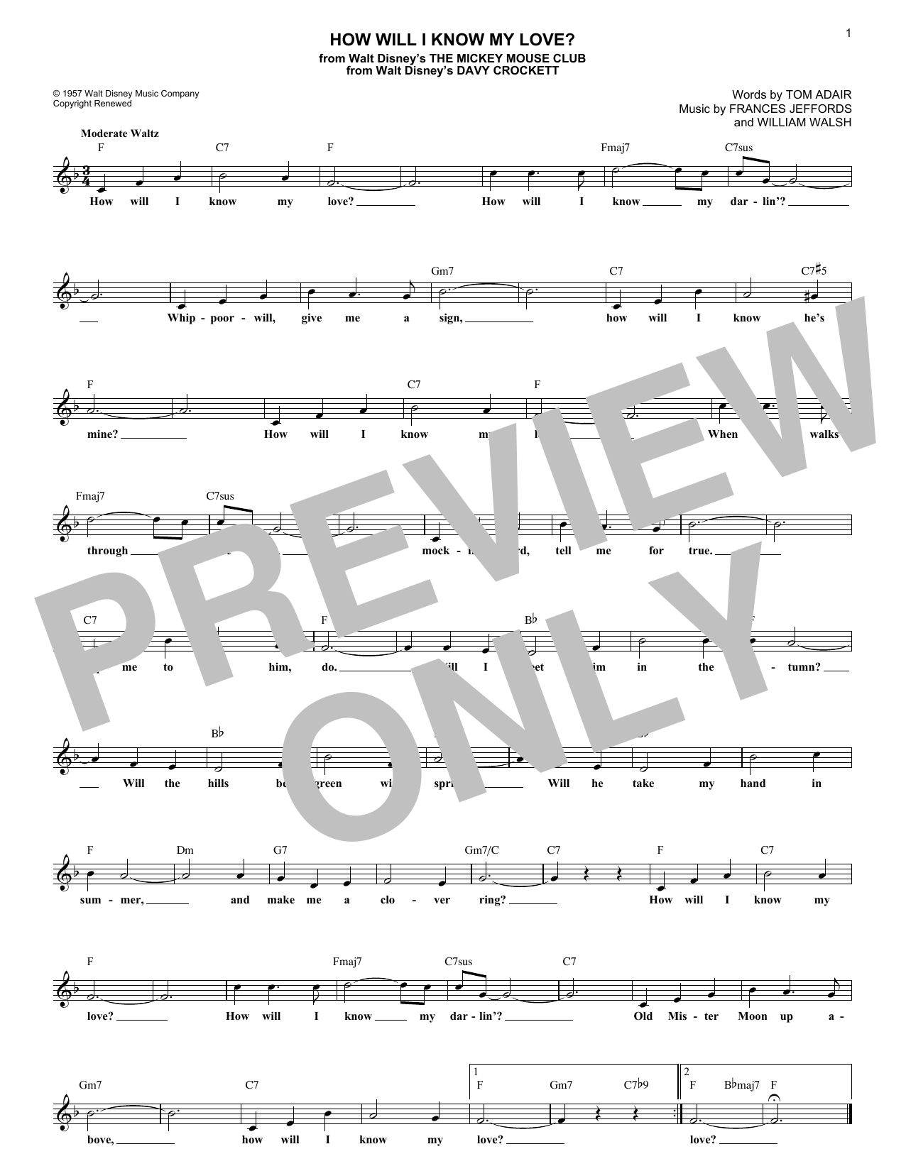 Download Tom Adair How Will I Know My Love? Sheet Music