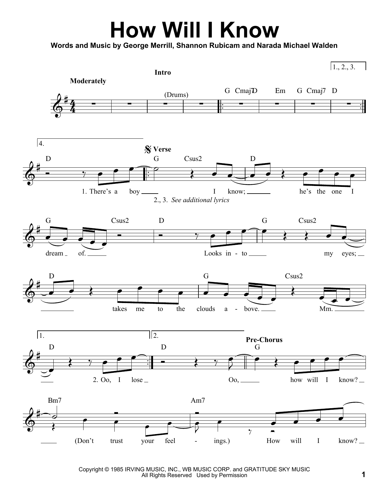 Download Whitney Houston How Will I Know Sheet Music