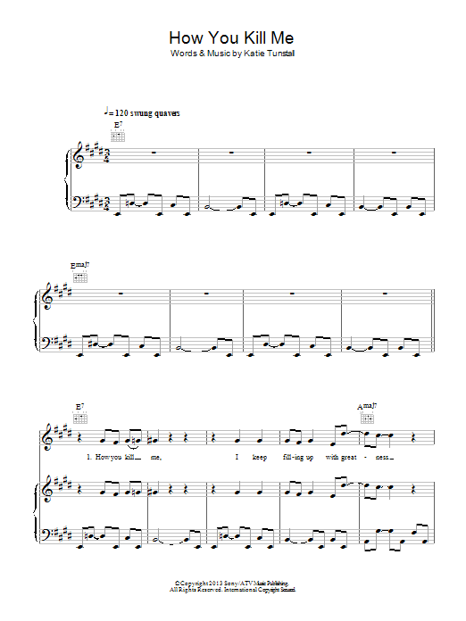 Download KT Tunstall How You Kill Me Sheet Music