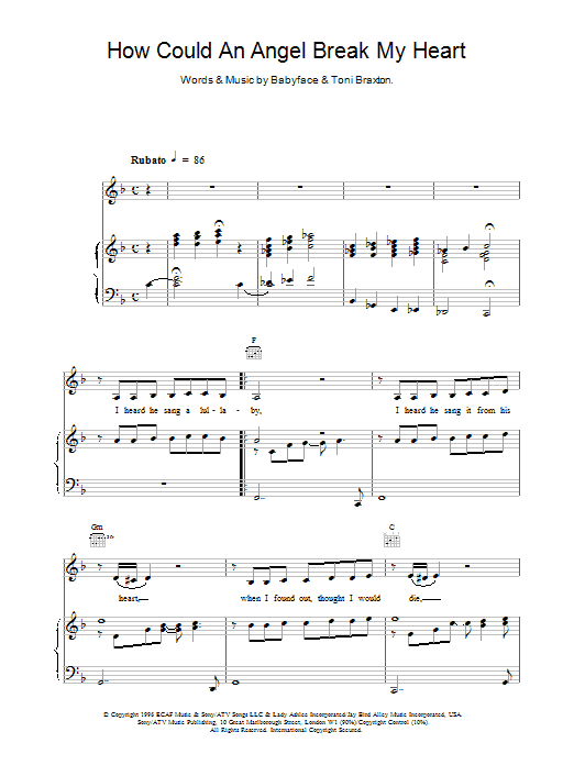 Toni Braxton How Could An Angel Break My Heart sheet music notes printable PDF score