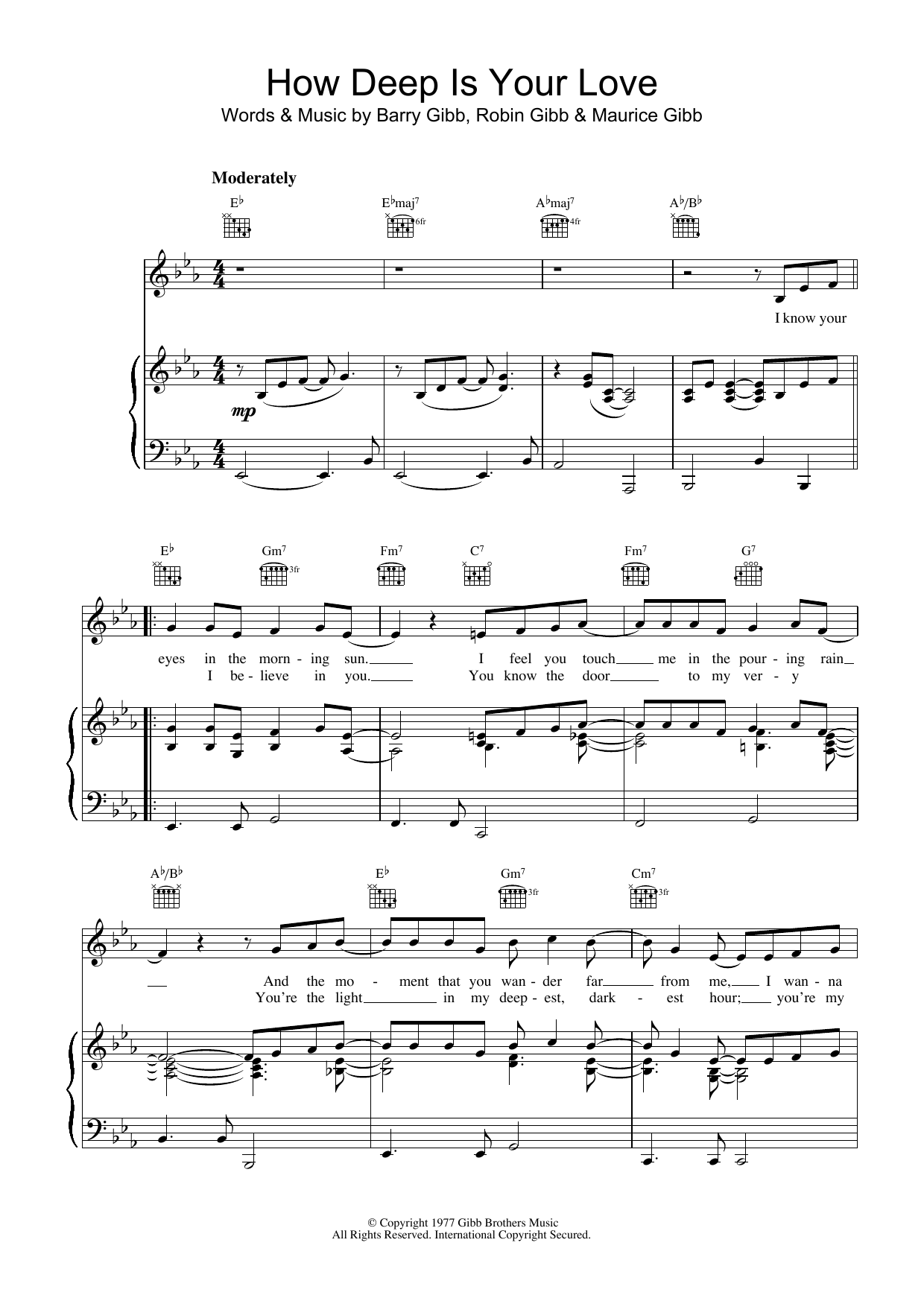 Bee Gees How Deep Is Your Love sheet music notes printable PDF score