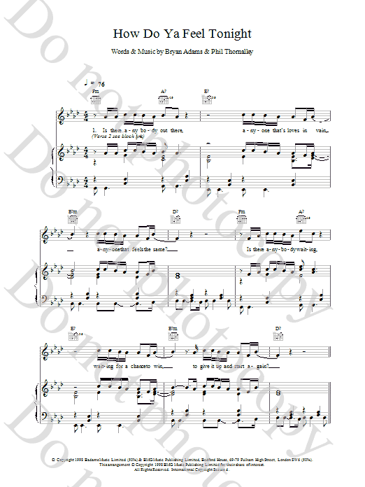 Bryan Adams How Do Ya Feel Tonight sheet music notes printable PDF score