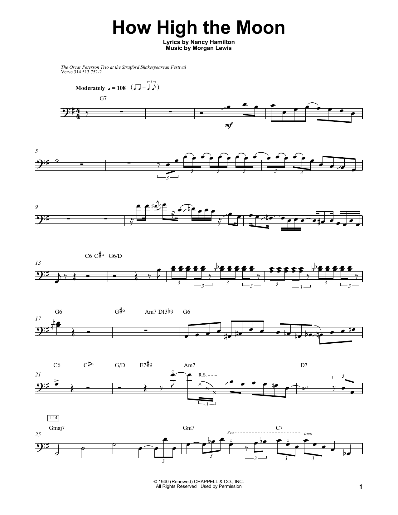Ray Brown How High The Moon sheet music notes printable PDF score