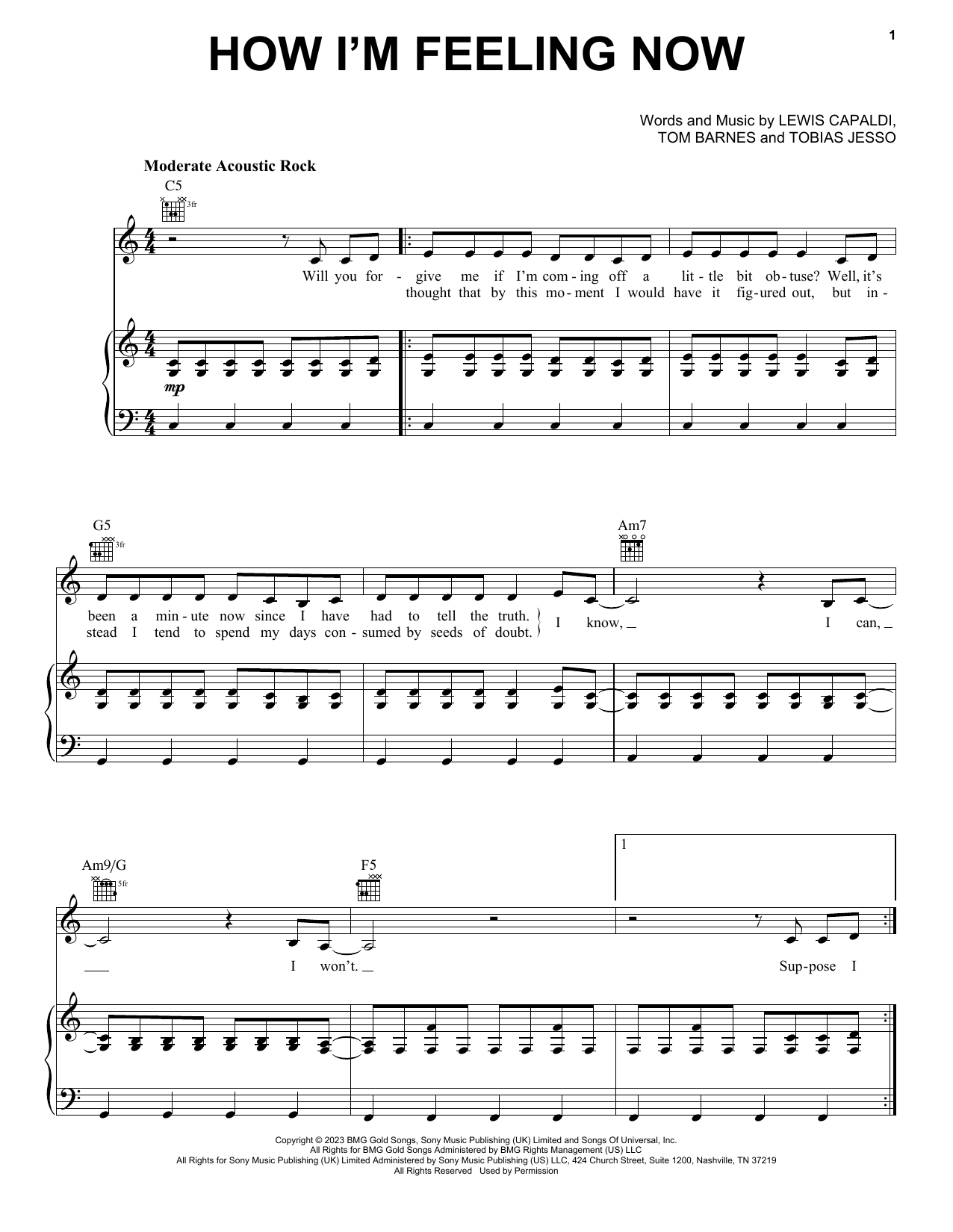 Lewis Capaldi How I'm Feeling Now sheet music notes printable PDF score