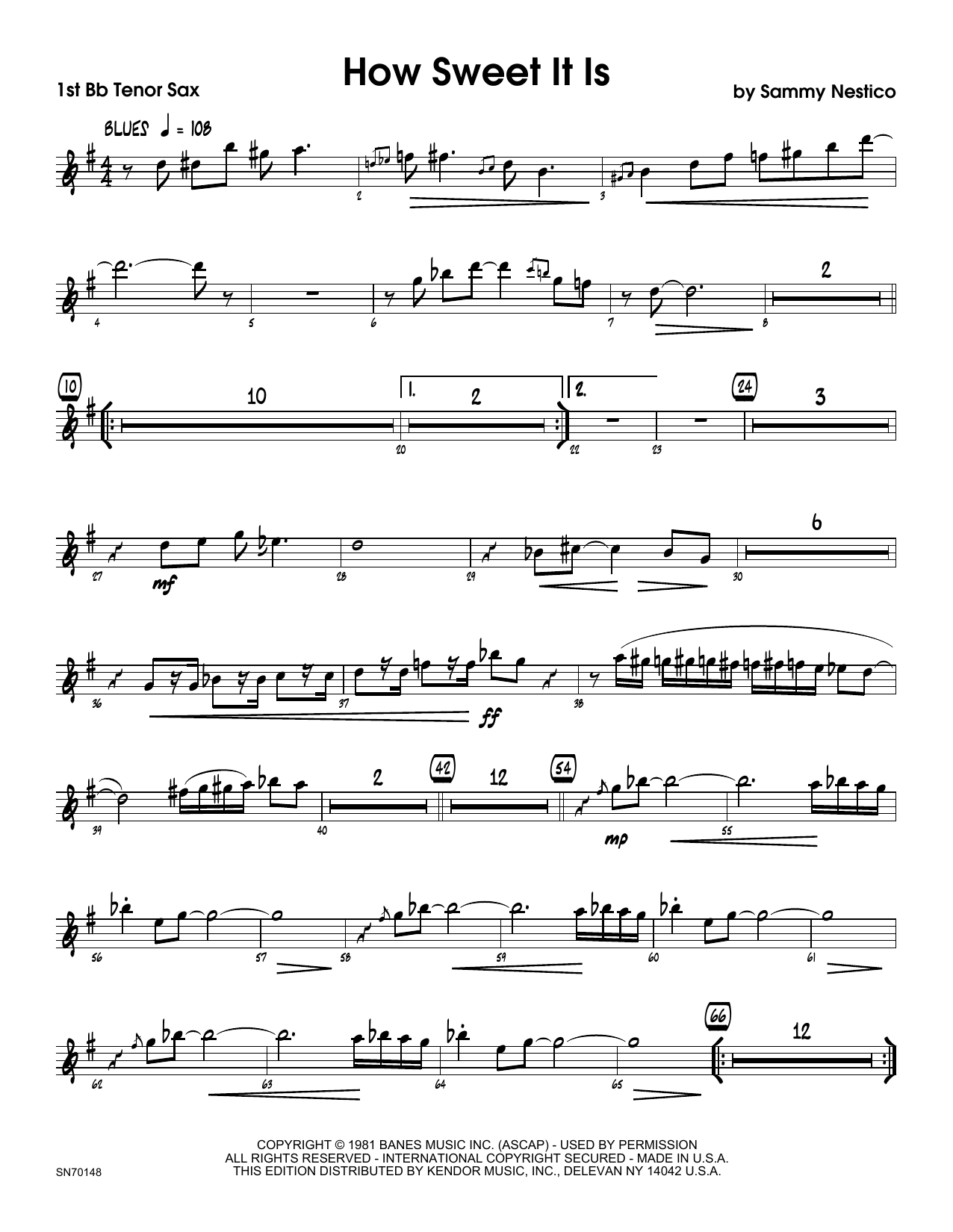 Download Sammy Nestico How Sweet It Is - 1st Tenor Saxophone Sheet Music