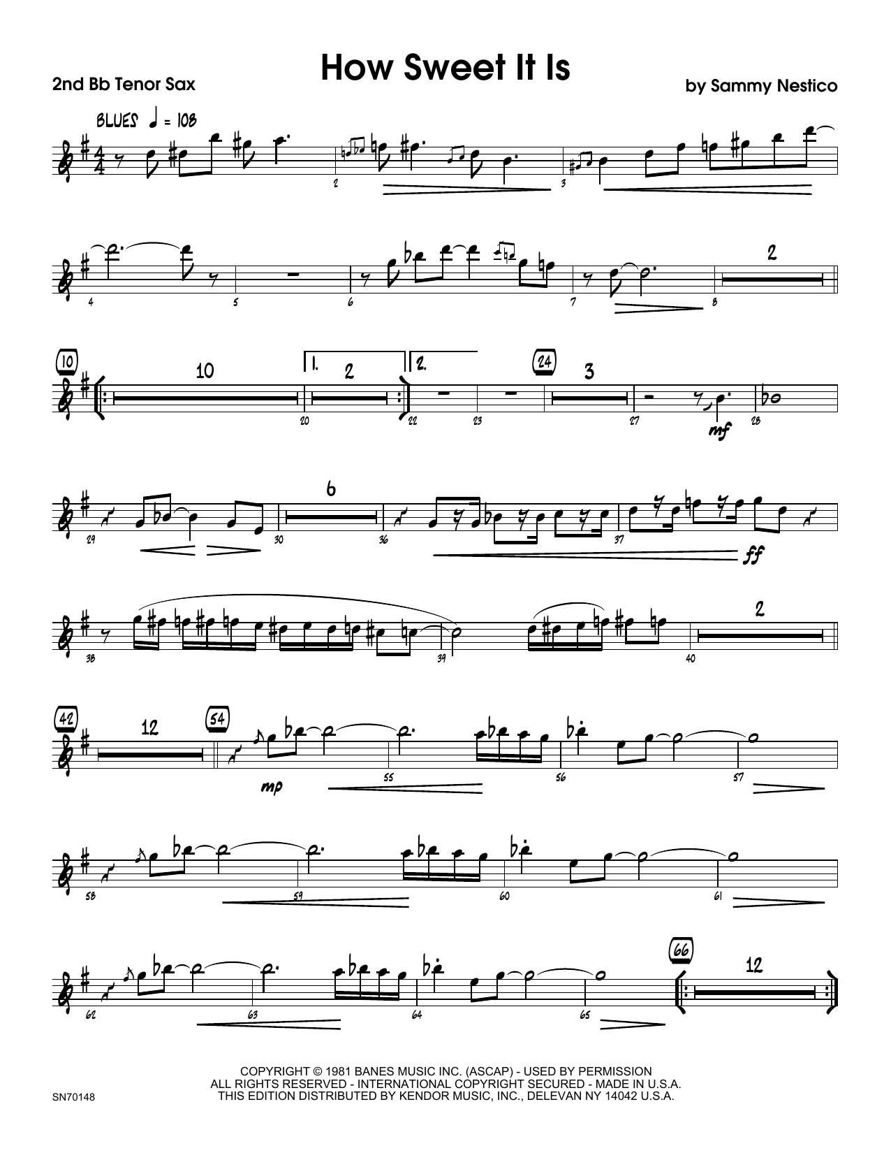 Download Sammy Nestico How Sweet It Is - 2nd Bb Tenor Saxophon Sheet Music