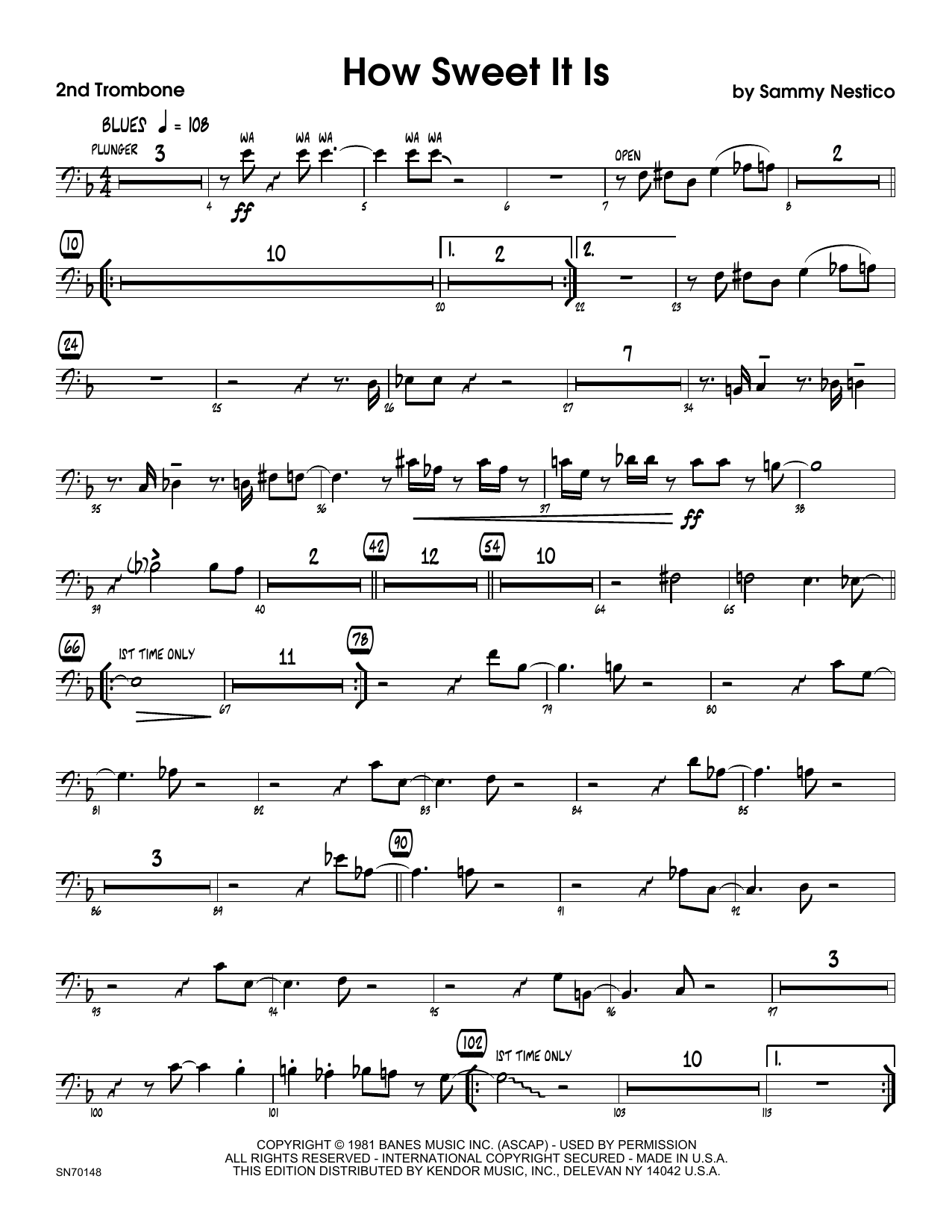 Download Sammy Nestico How Sweet It Is - 2nd Trombone Sheet Music