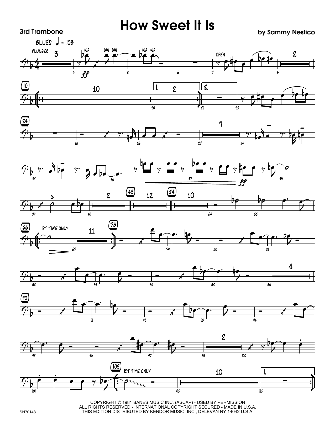 Download Sammy Nestico How Sweet It Is - 3rd Trombone Sheet Music