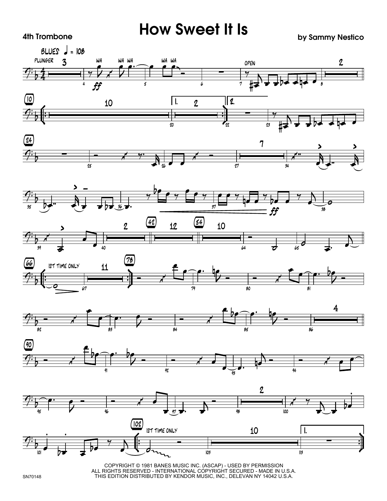 Download Sammy Nestico How Sweet It Is - 4th Trombone Sheet Music