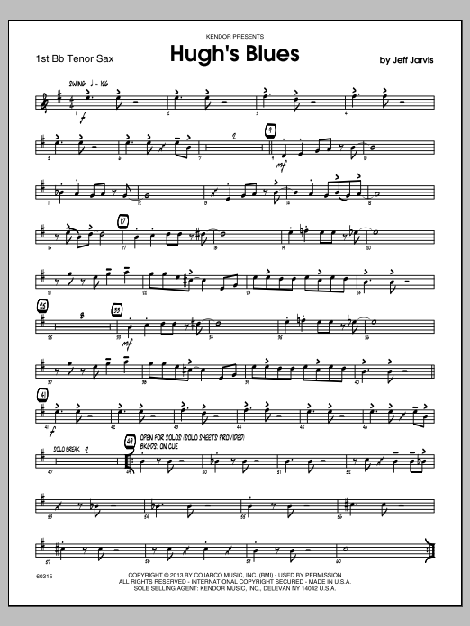 Download Jeff Jarvis Hugh's Blues - 1st Bb Tenor Saxophone Sheet Music