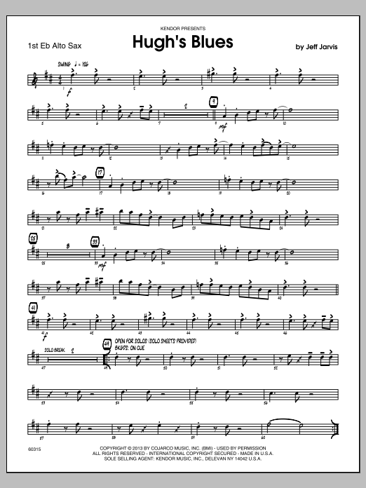Download Jeff Jarvis Hugh's Blues - 1st Eb Alto Saxophone Sheet Music