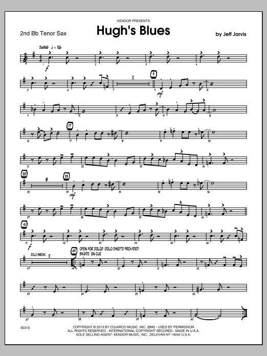 Download Jeff Jarvis Hugh's Blues - 2nd Bb Tenor Saxophone Sheet Music