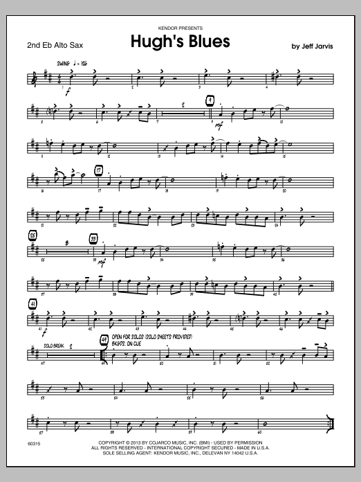 Download Jeff Jarvis Hugh's Blues - 2nd Eb Alto Saxophone Sheet Music