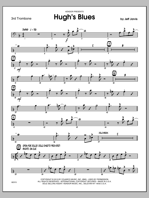 Download Jeff Jarvis Hugh's Blues - 3rd Trombone Sheet Music