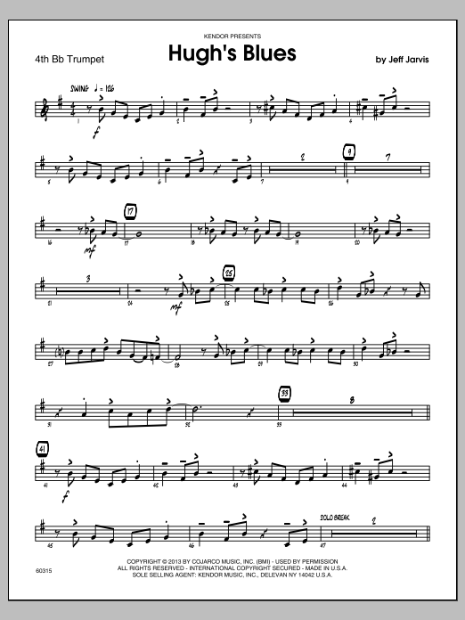 Download Jeff Jarvis Hugh's Blues - 4th Bb Trumpet Sheet Music