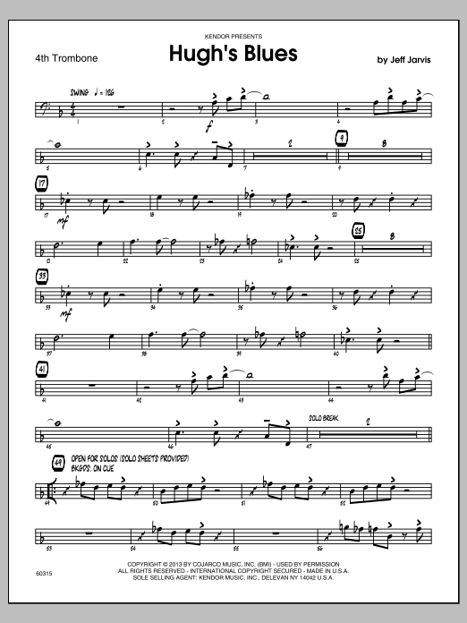 Download Jeff Jarvis Hugh's Blues - 4th Trombone Sheet Music