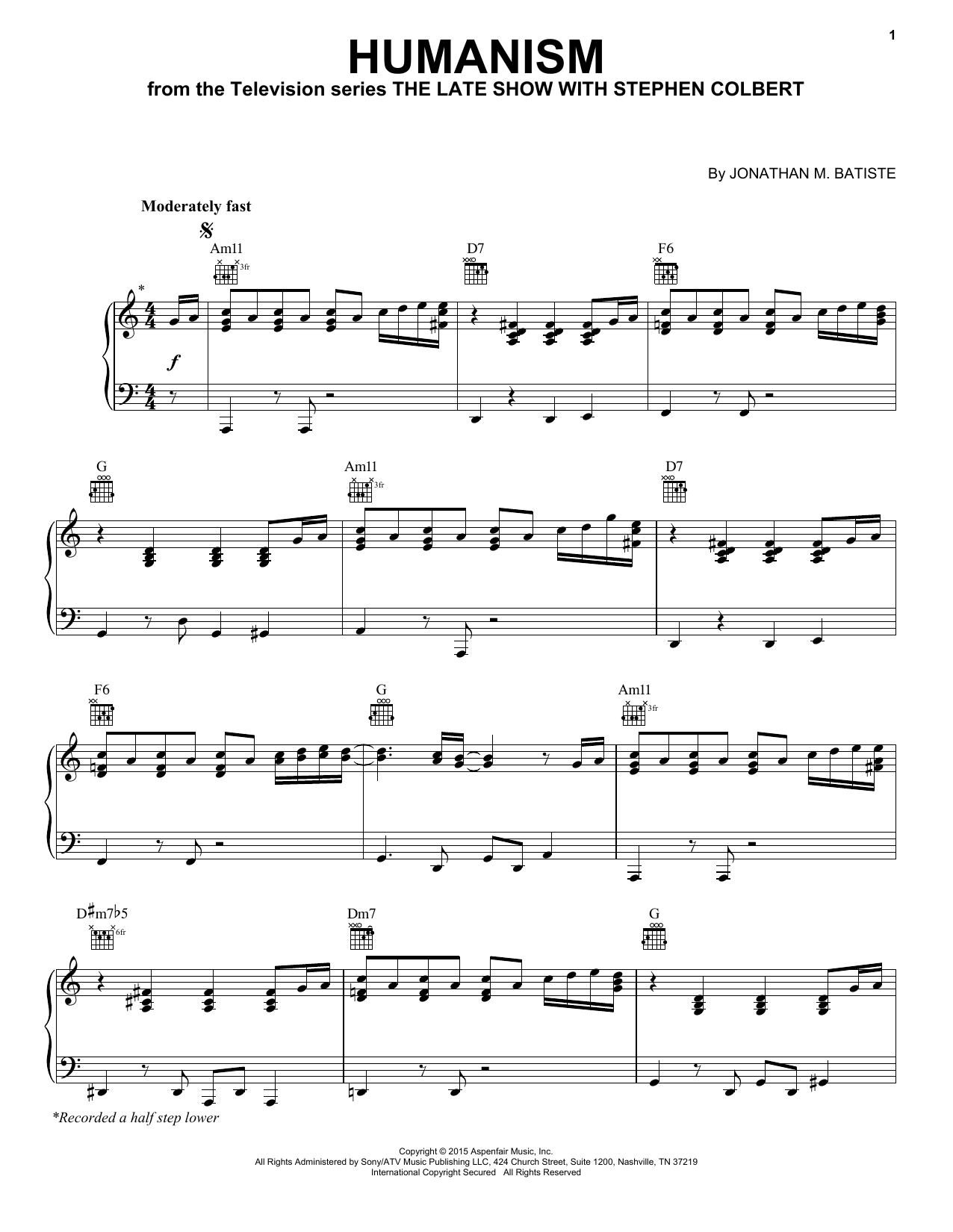 Download Jon Batiste Humanism (from The Late Show with Steph Sheet Music