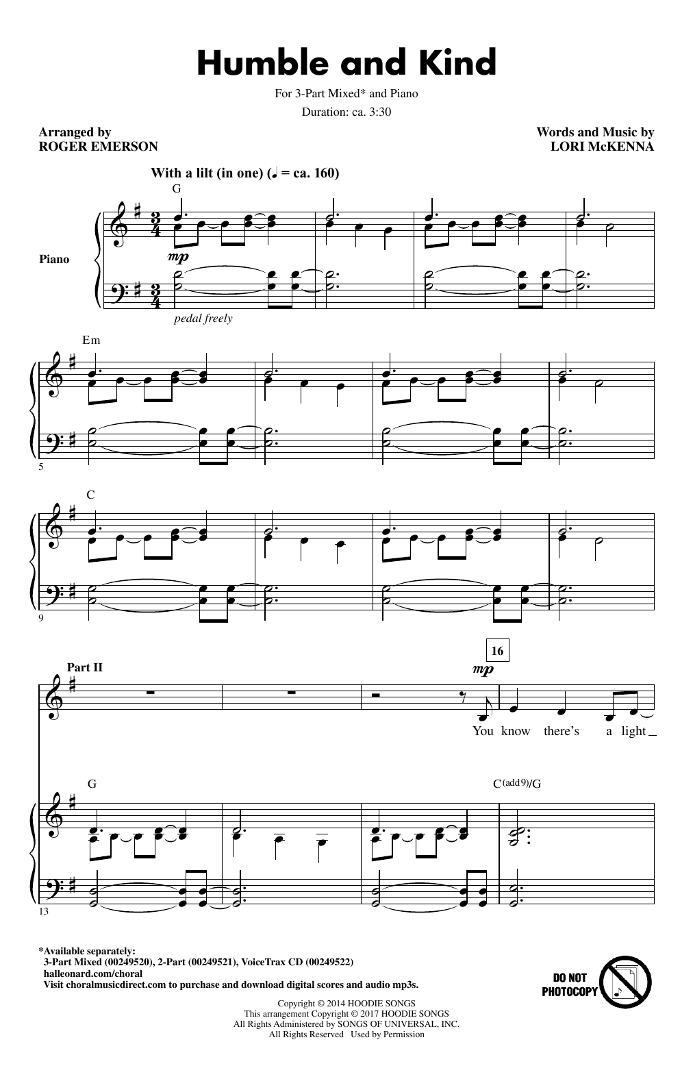 Download Roger Emerson Humble And Kind Sheet Music