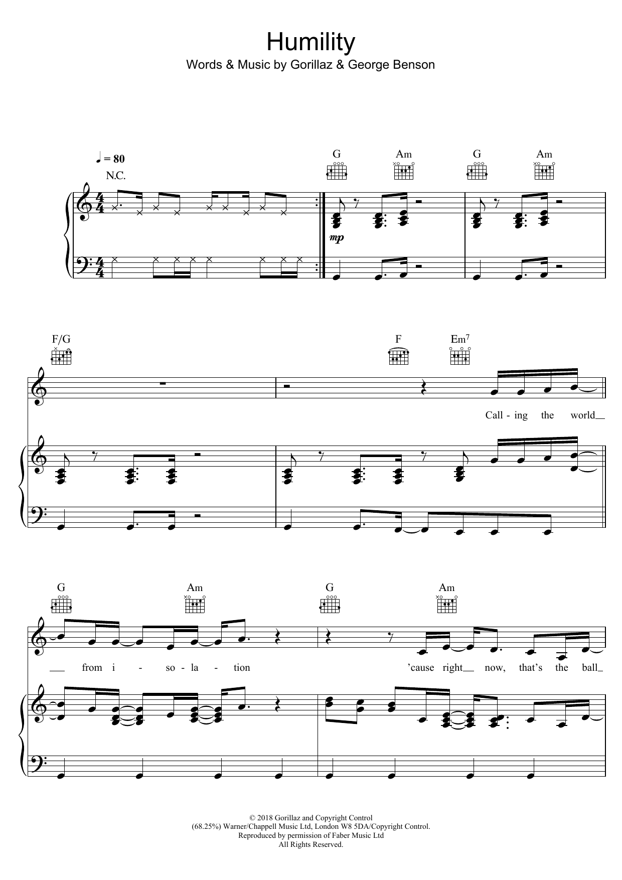 Download Gorillaz Humility (featuring George Benson) Sheet Music