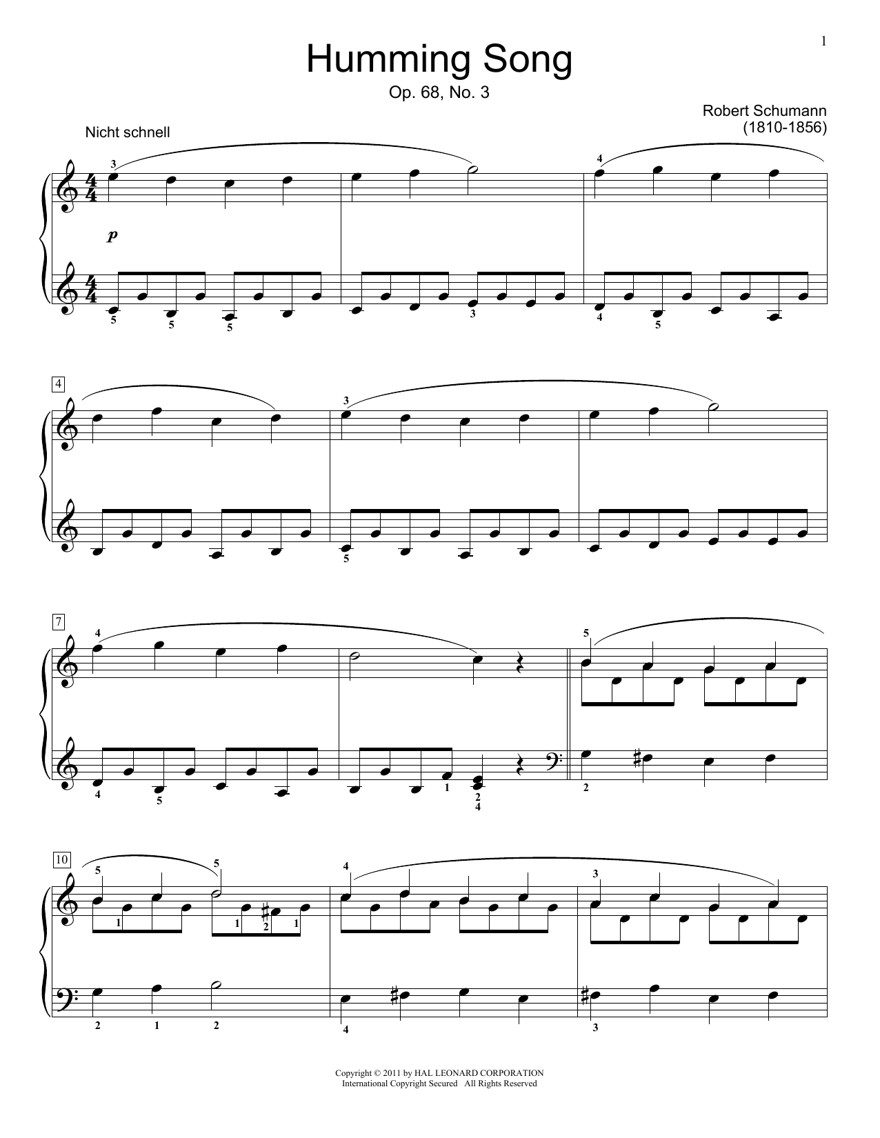 Download Jennifer Linn Humming Song, Op.68 #3 Sheet Music