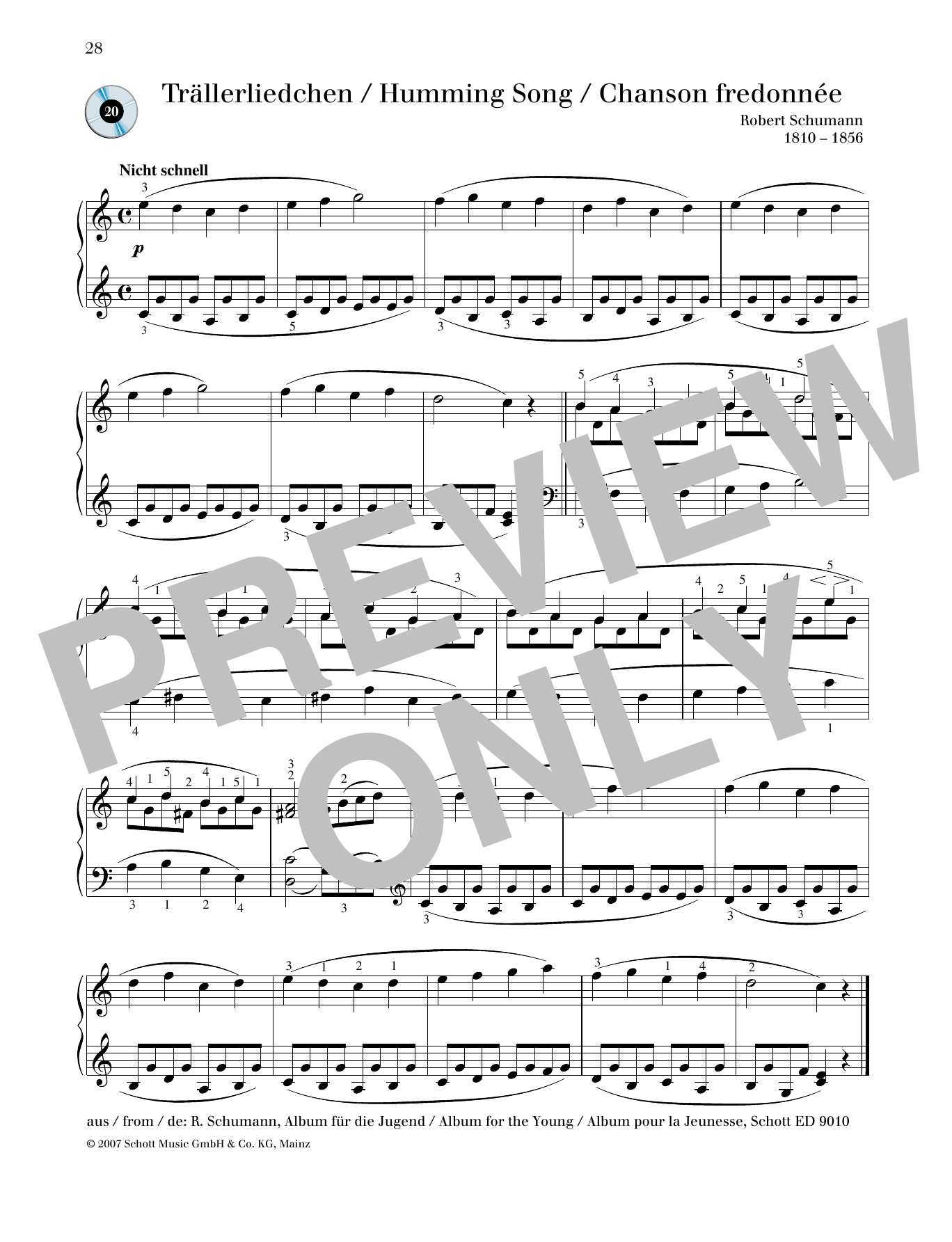 Download Robert Schumann Humming Song Sheet Music