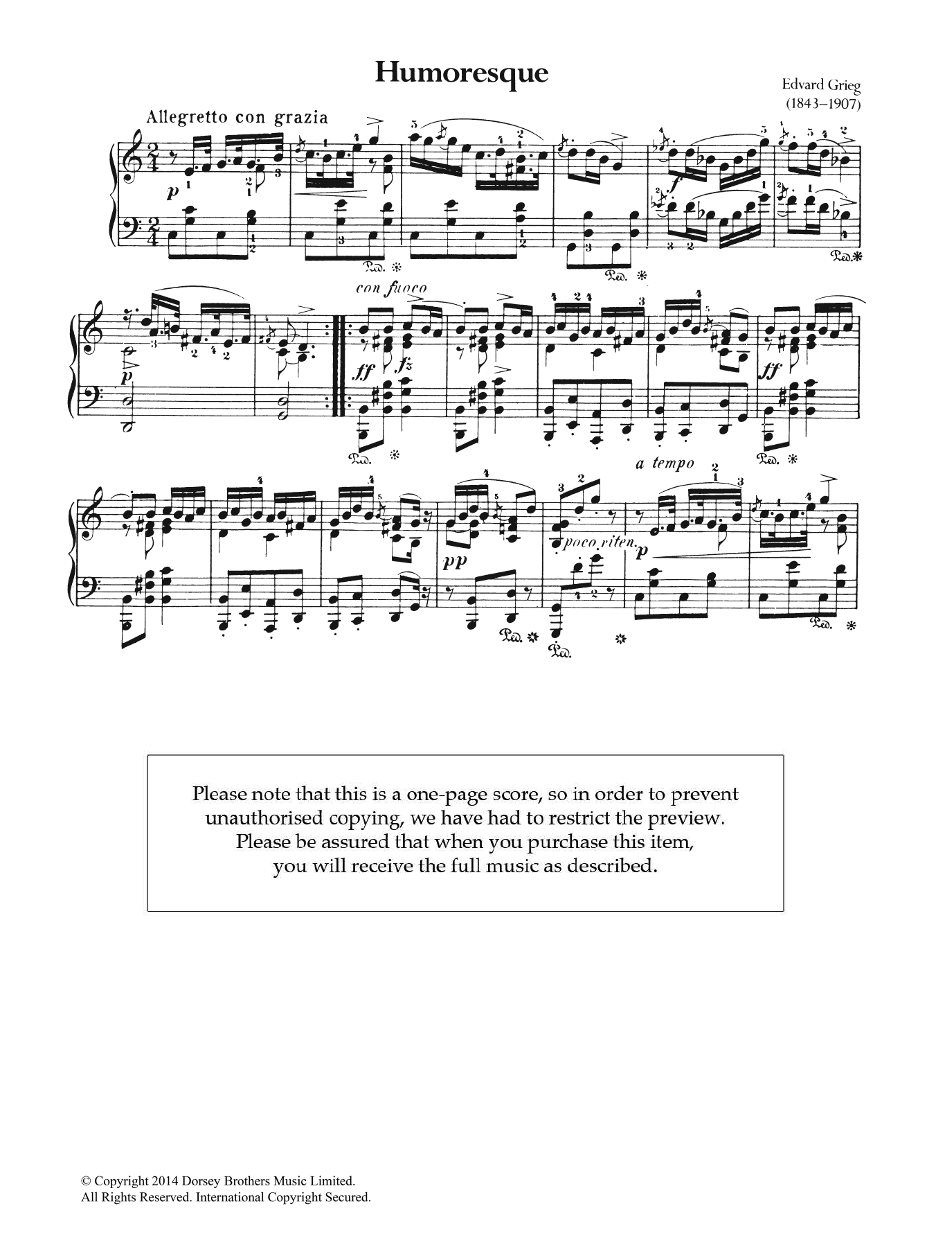 Download Edvard Grieg Humoresque Sheet Music
