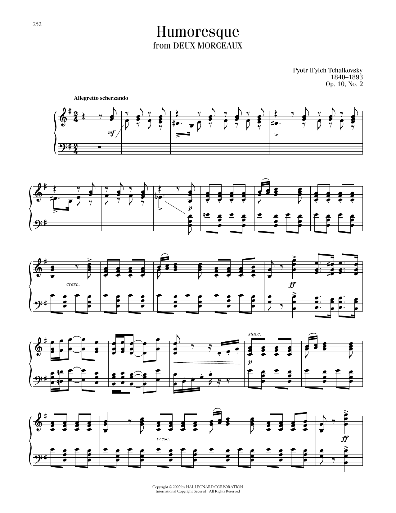 Pyotr Il'yich Tchaikovsky Humoresque, Op. 10, No. 2 sheet music notes printable PDF score
