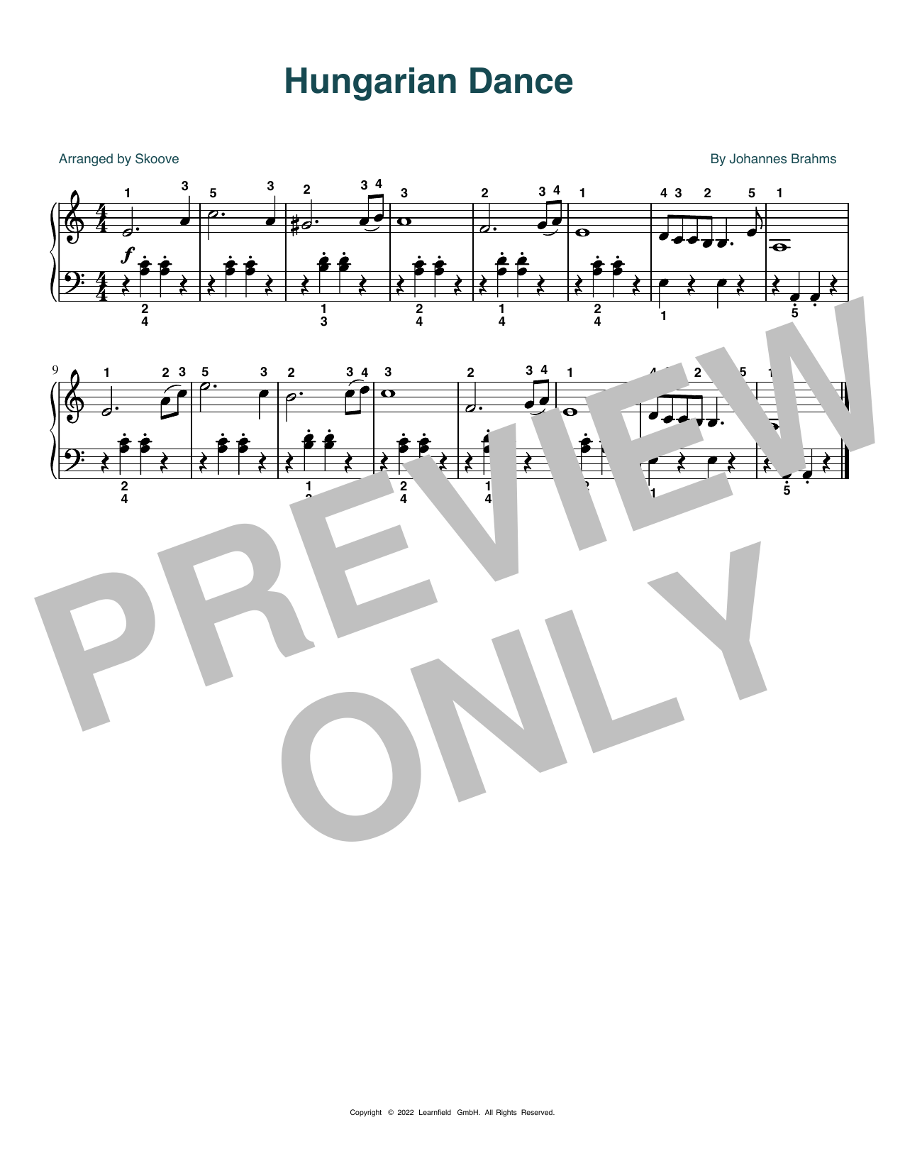 Download Johannes Brahms Hungarian Dance (arr. Skoove) Sheet Music