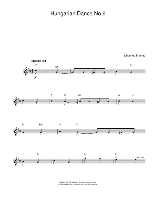 Download Johannes Brahms Hungarian Dance No.6 Sheet Music