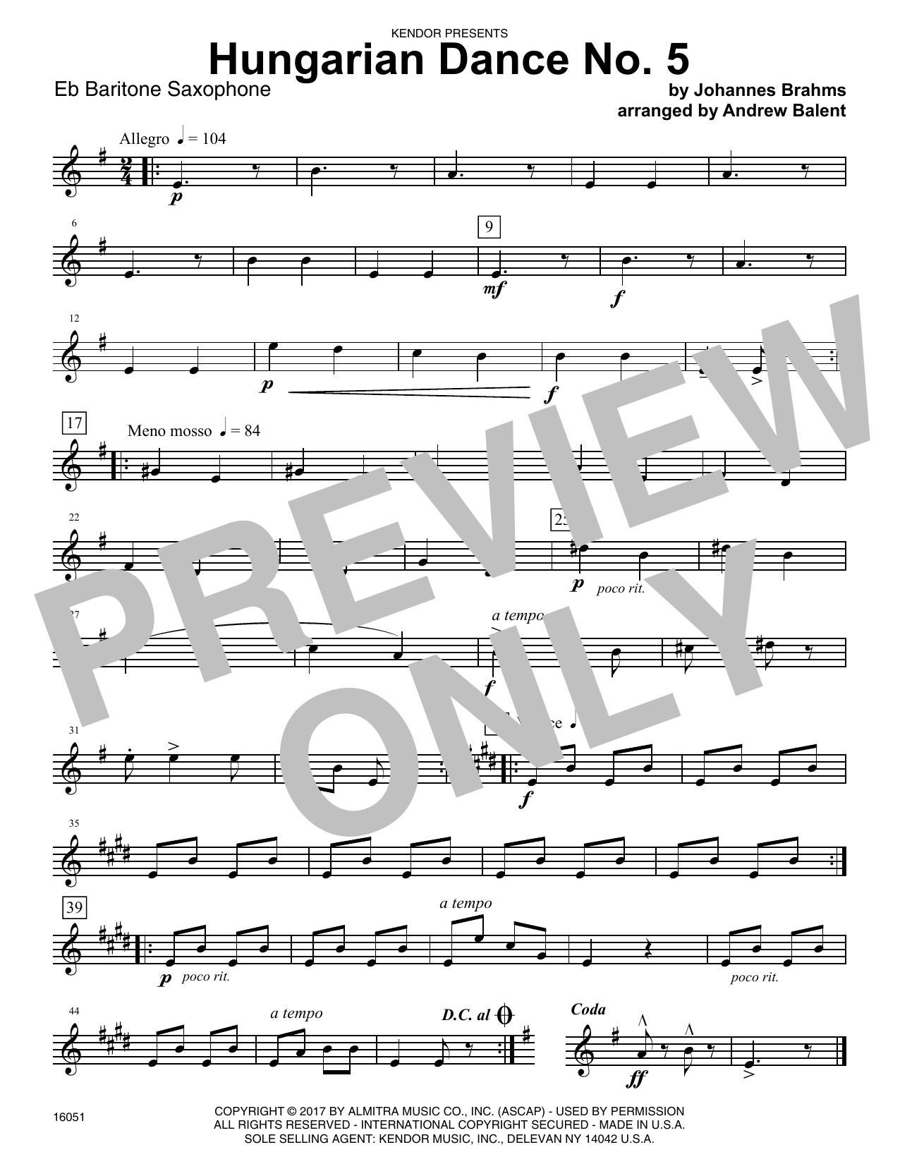 Download Andrew Balent Hungarian Dance No. 5 - Eb Baritone Sax Sheet Music