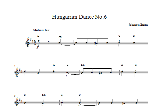 Johannes Brahms Hungarian Dance No.6 sheet music notes printable PDF score