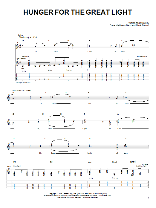 Download Dave Matthews Band Hunger For The Great Light Sheet Music