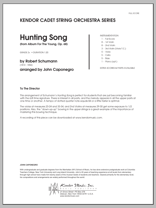 Download Caponegro Hunting Song (from Album For The Young, Sheet Music