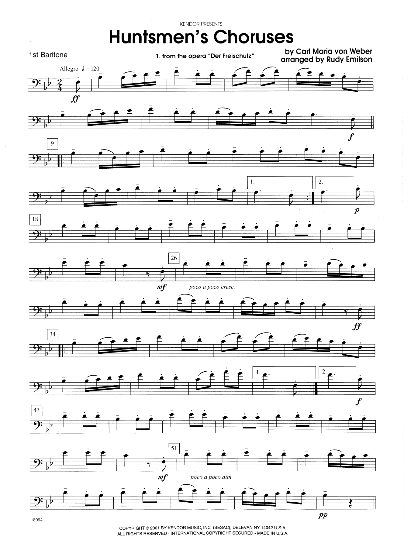 Download Rudy Emilson Huntsmen's Choruses - 1st Baritone B.C. Sheet Music