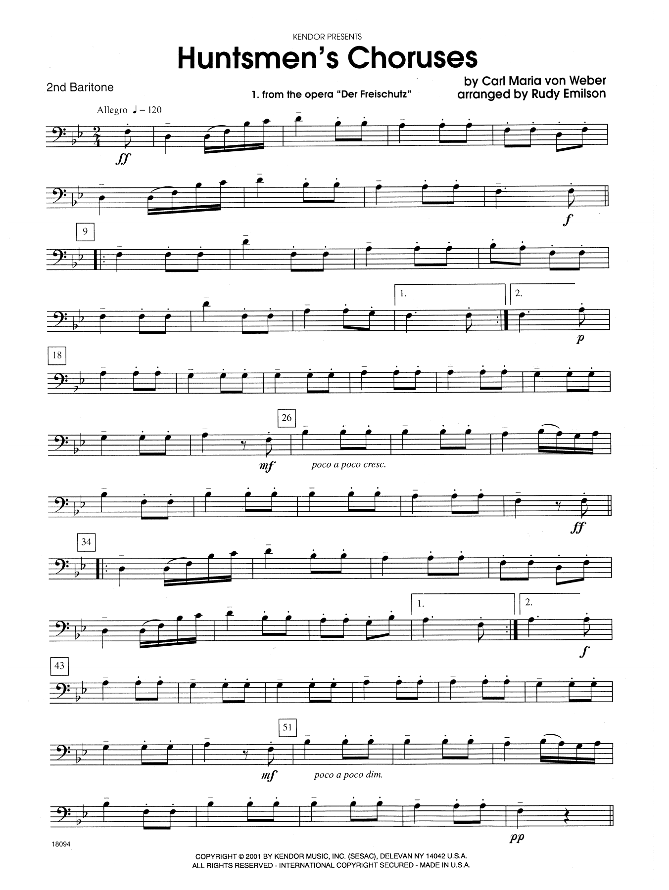 Download Rudy Emilson Huntsmen's Choruses - 2nd Baritone B.C. Sheet Music