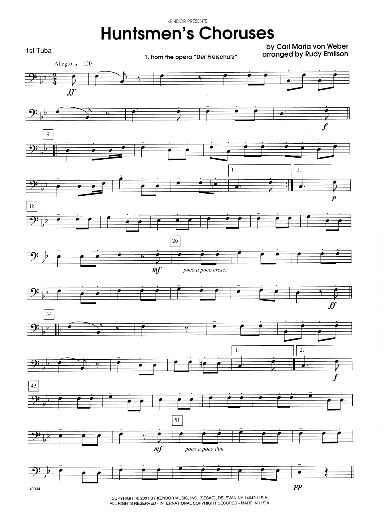 Download Rudy Emilson Huntsmen's Choruses - Tuba 1 Sheet Music
