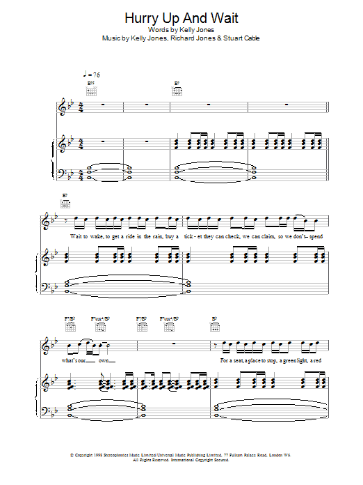 Stereophonics Hurry Up And Wait sheet music notes printable PDF score