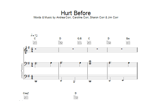 The Corrs Hurt Before sheet music notes printable PDF score