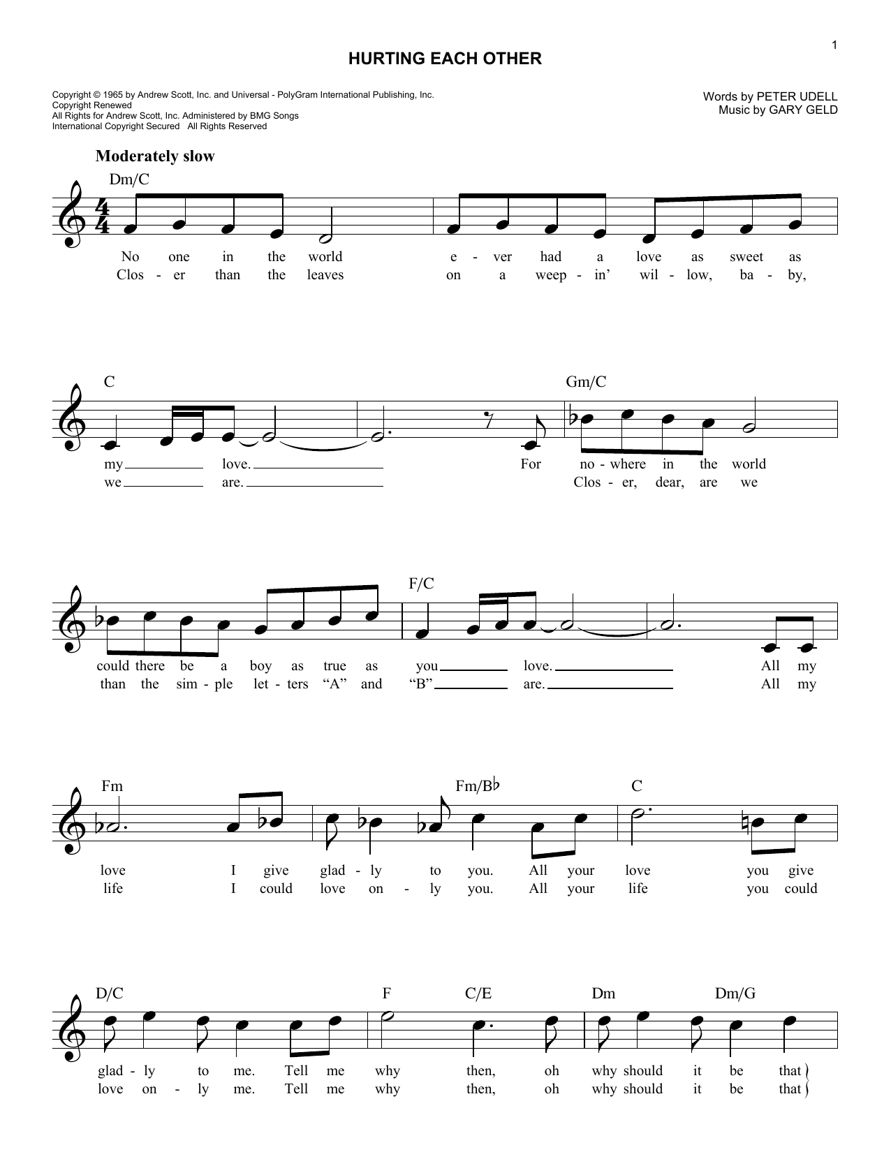 Download Carpenters Hurting Each Other Sheet Music