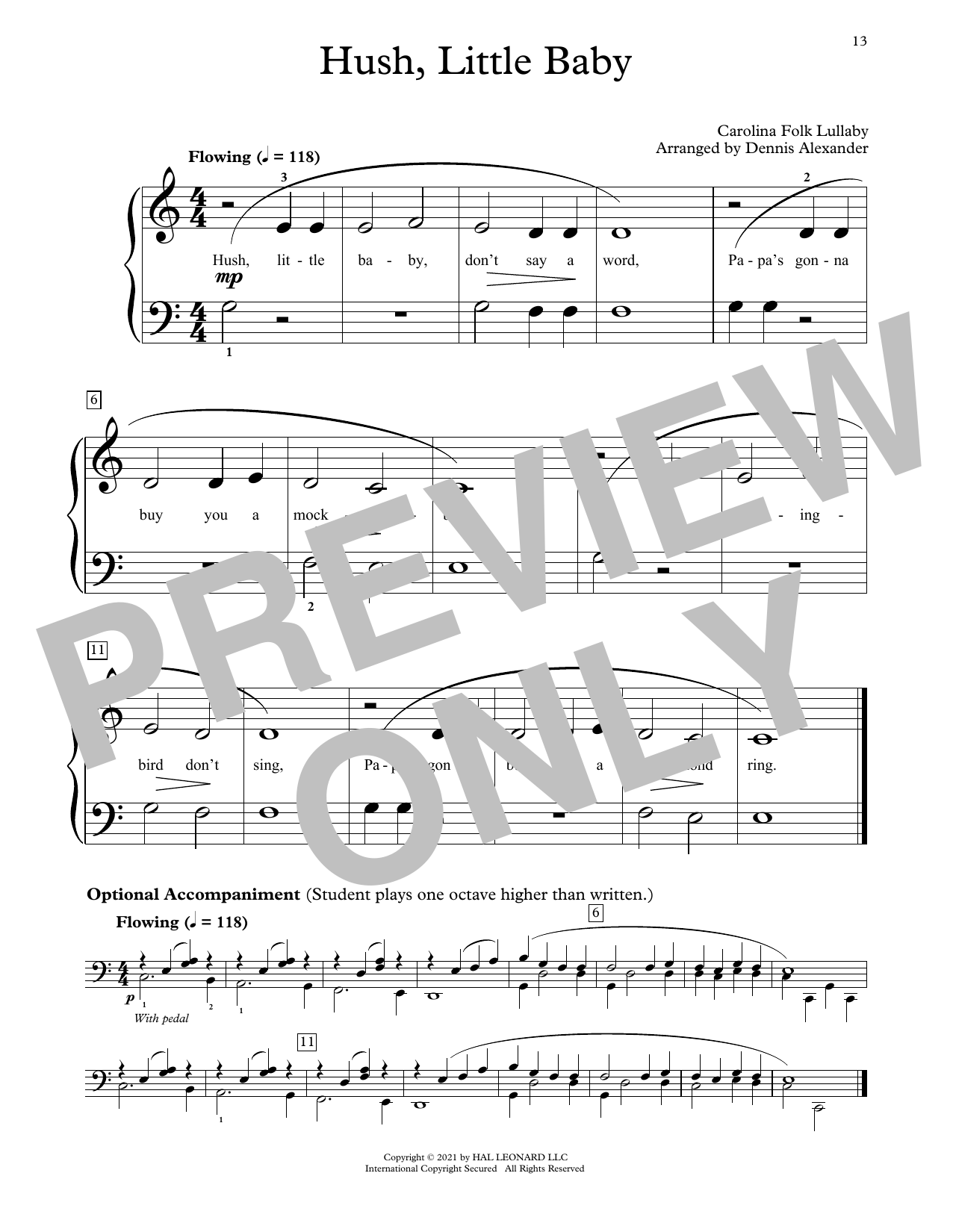 Download Carolina Folk Lullaby Hush, Little Baby (arr. Dennis Alexande Sheet Music