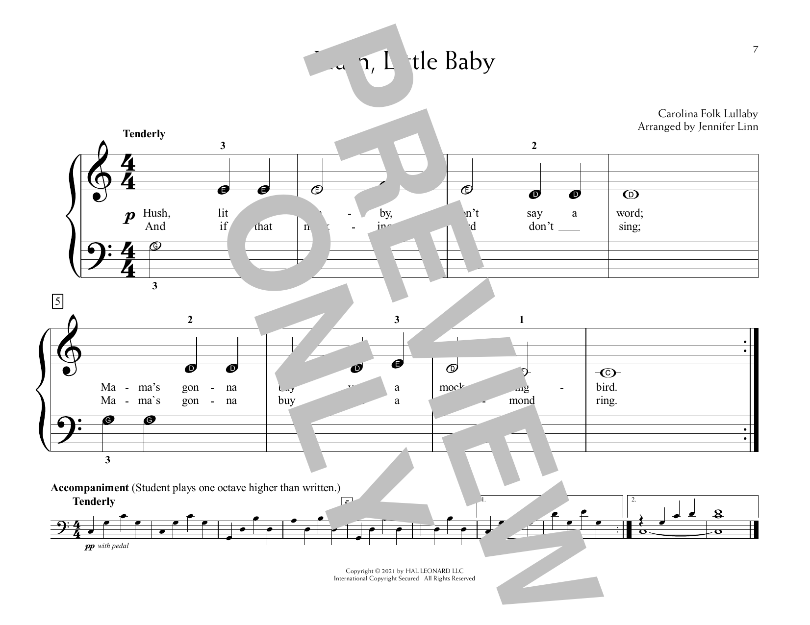 Download Carolina Folk Lullaby Hush Little Baby (arr. Jennifer Linn) Sheet Music