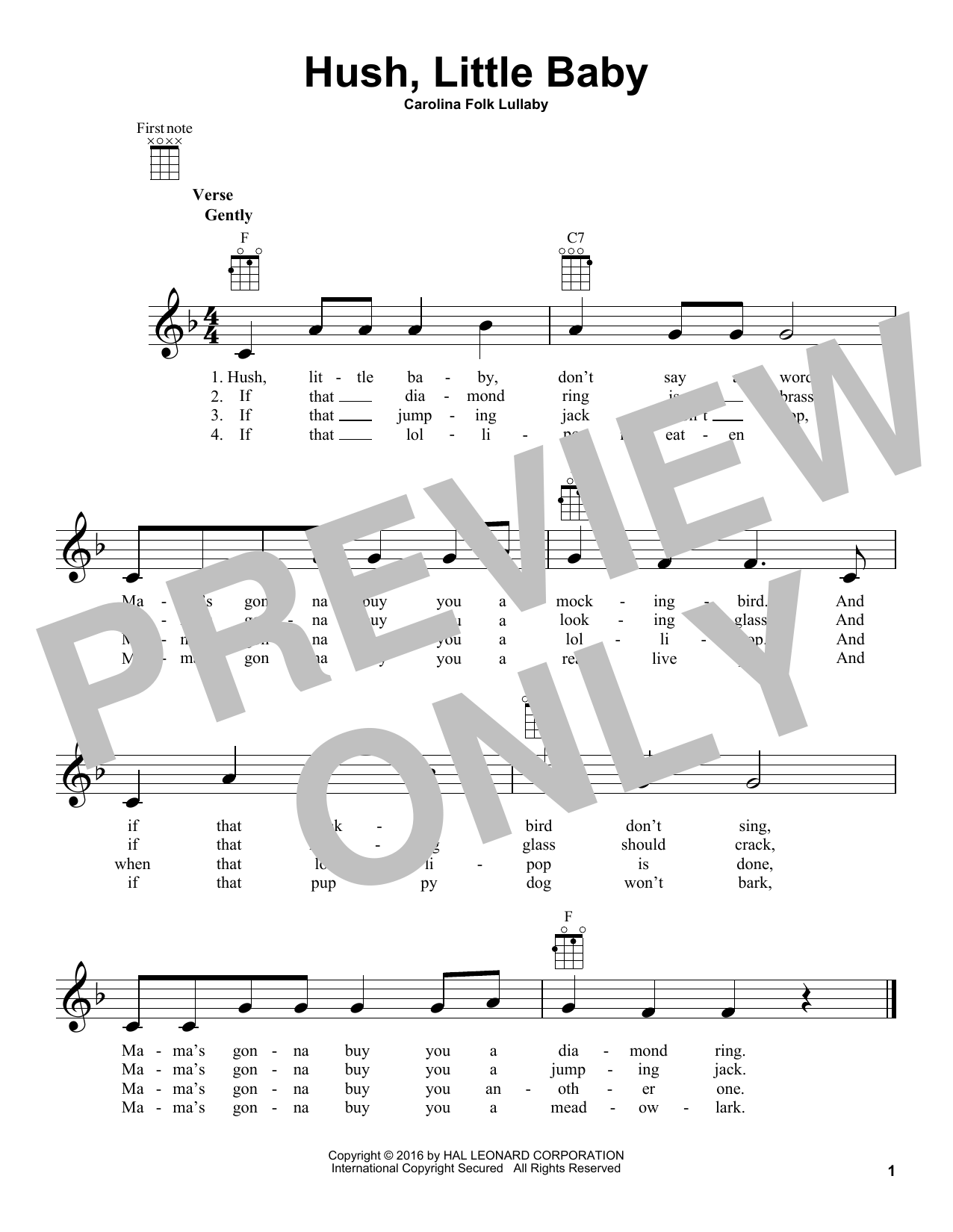 Download Traditional Hush, Little Baby Sheet Music