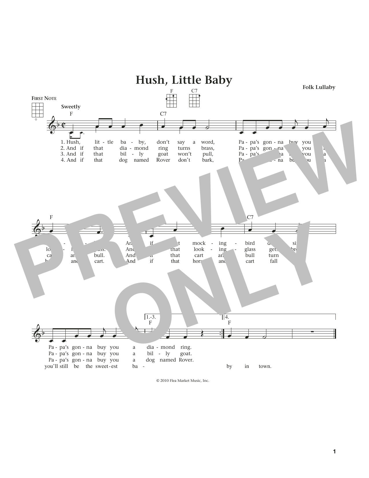 Download Carolina Folk Lullaby Hush, Little Baby (from The Daily Ukule Sheet Music
