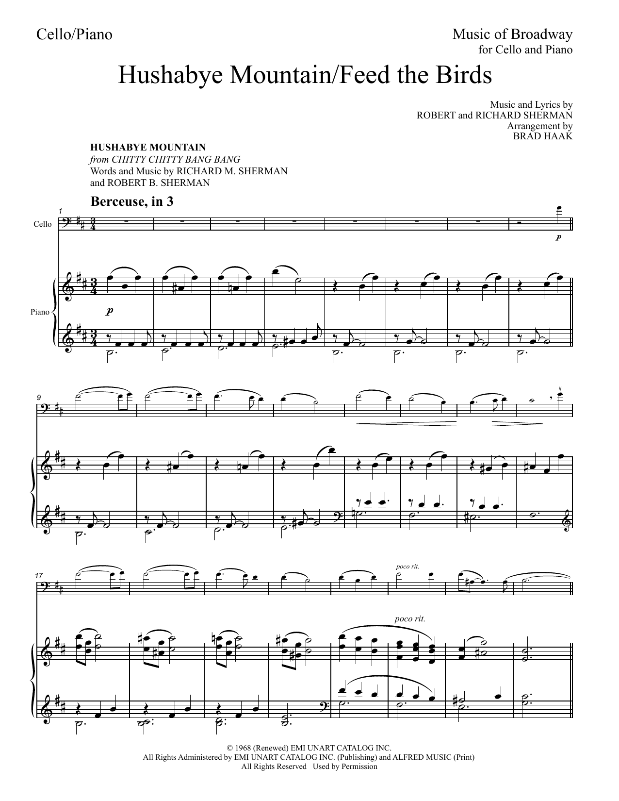 Download Sherman Brothers Hushabye Mountain / Feed The Birds (Med Sheet Music